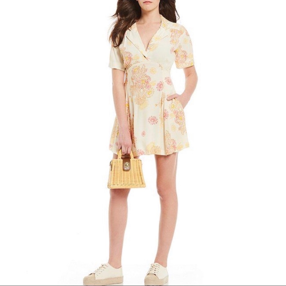 NWT Free People Hawaii Floral Cream Mini Dress